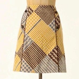 Maeve (Anthropologie) Velvet Houndstooth Patchwork Skirt